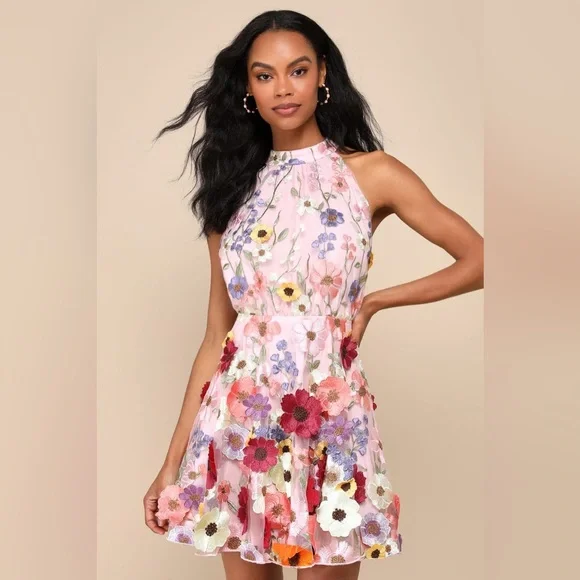 Lulu's Floral Halter Mini Dress - Multicolor - Picture 5 of 6